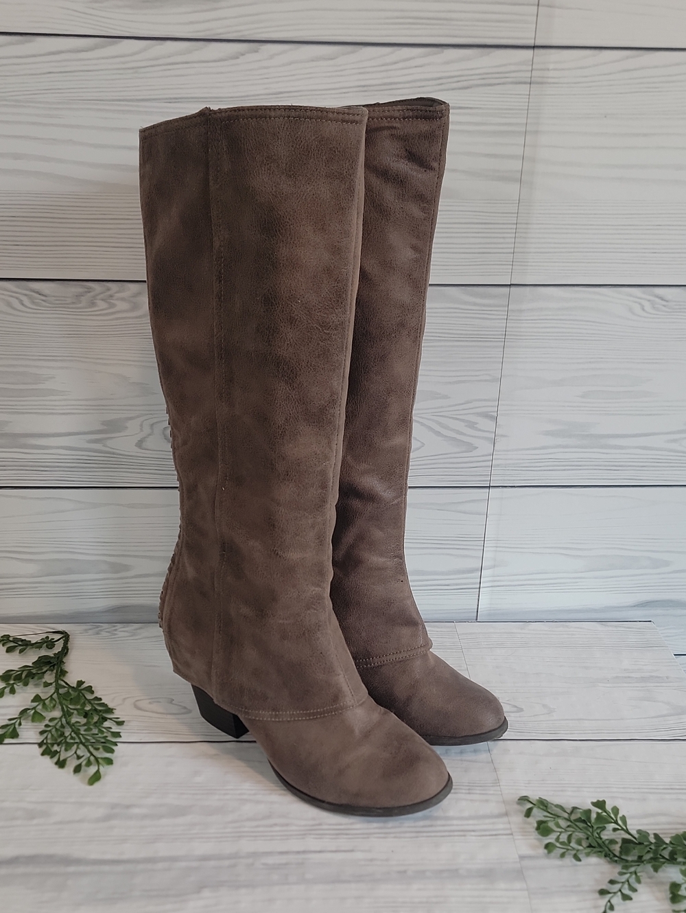 Fergalicious Lundry Tall Boots - Taupe Faux Suede Womens Size 8.5